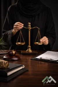 female lawyer with logo