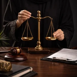 female lawyer with logo