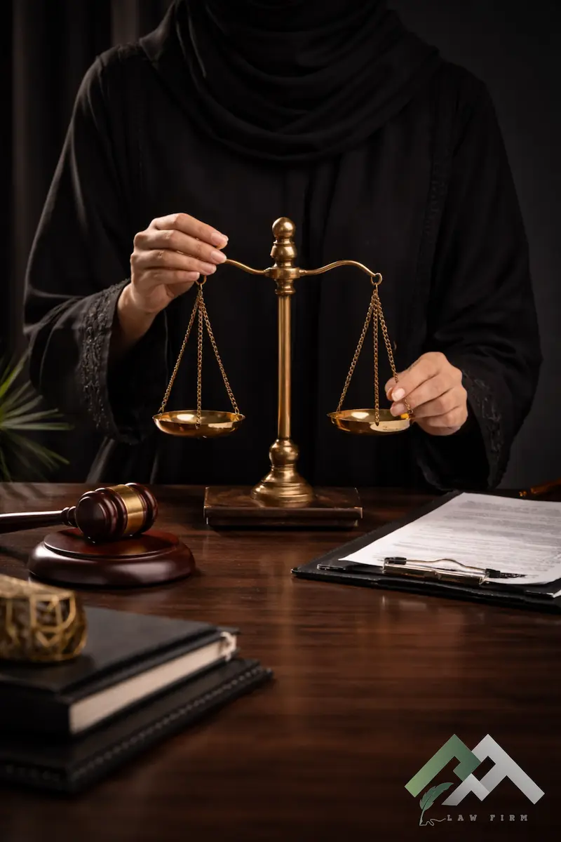 female lawyer with logo