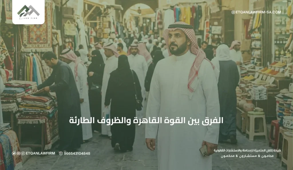 الفرق بين القوة القاهرة والظروف الطارئة في السعودية | شرح قانوني 3 أمثلة قضائية لتوضيح الفرق بين القوة القاهرة والظروف الطارئة
